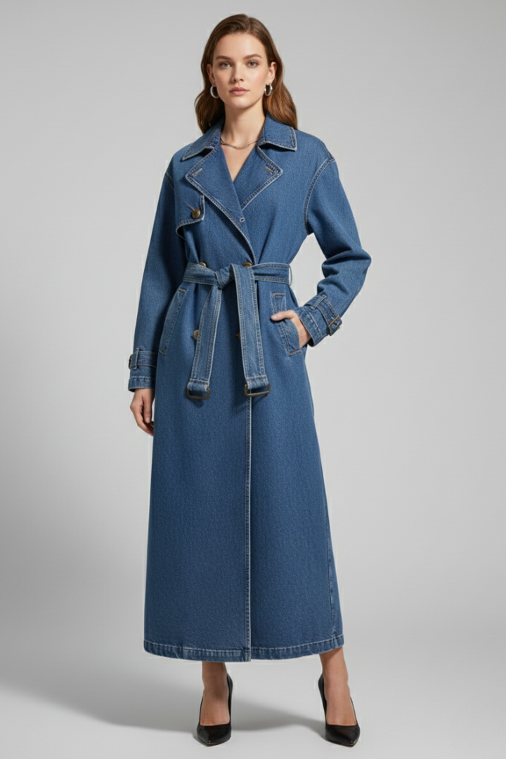Women’s Trench Coat with Belt and Even Surface