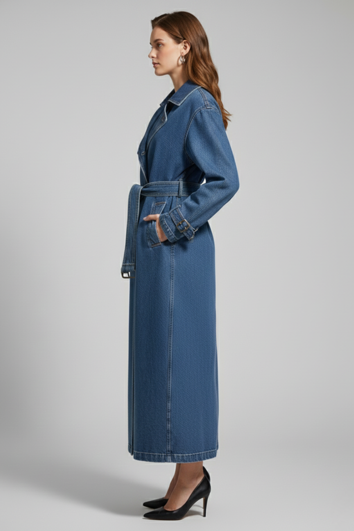 Women’s Trench Coat with Belt and Even Surface