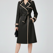 Women’s Trench Coat with Belt and Textured Surface
