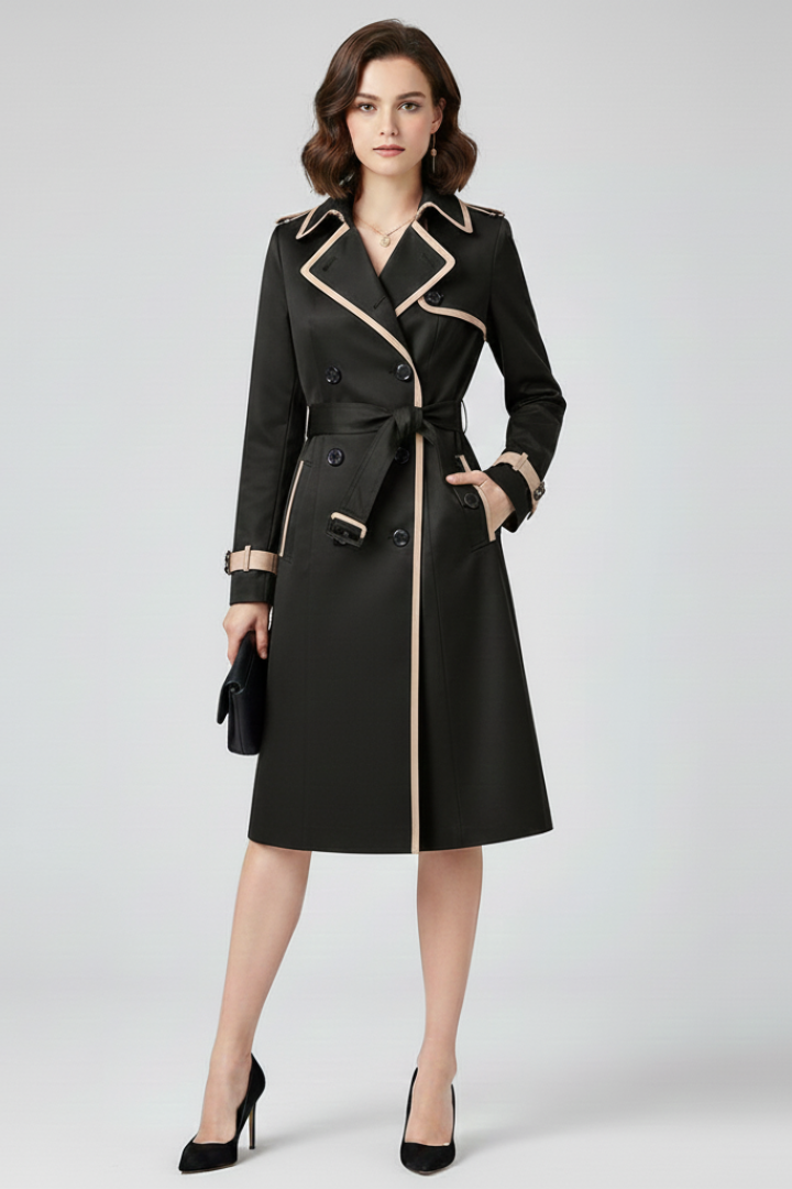 Women’s Trench Coat with Belt and Textured Surface
