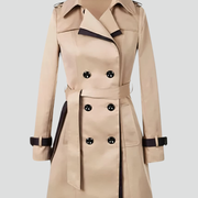 Women’s Trench Coat with Belt and Textured Surface