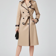 Women’s Trench Coat with Belt and Textured Surface