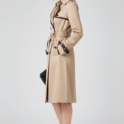 Women’s Trench Coat with Belt and Textured Surface