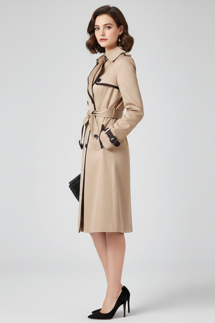 Women’s Trench Coat with Belt and Textured Surface