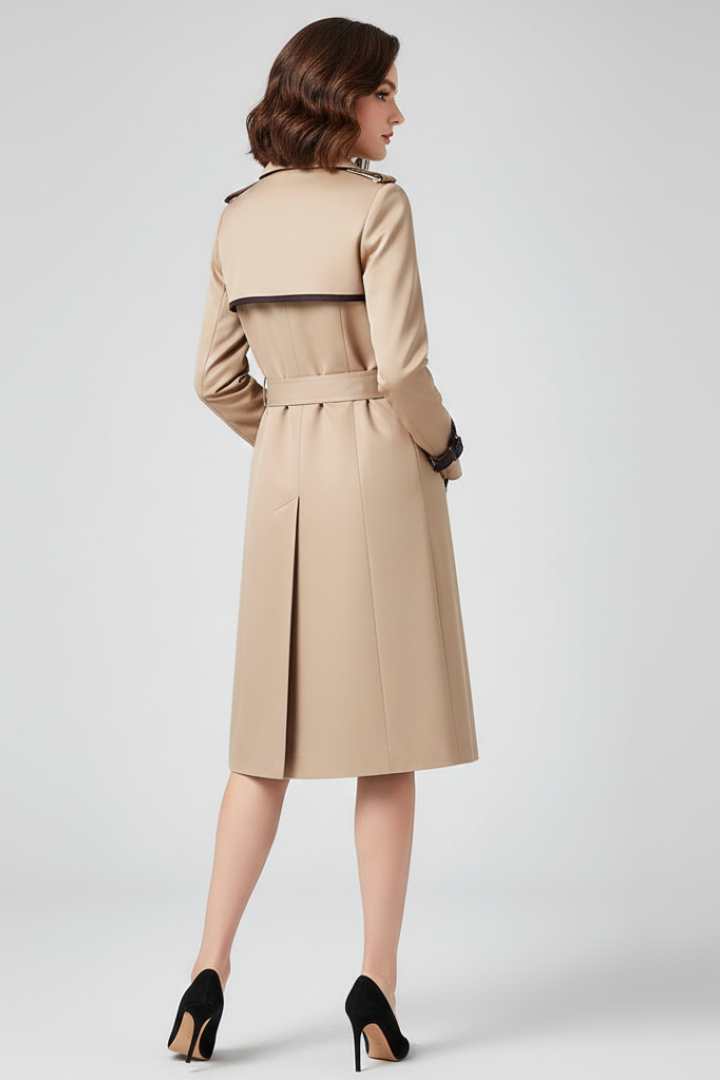 Women’s Trench Coat with Belt and Textured Surface