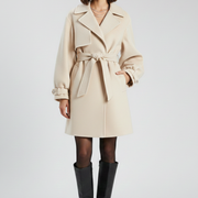 Women’s Trench Coat with Waist Belt and Textured Surface