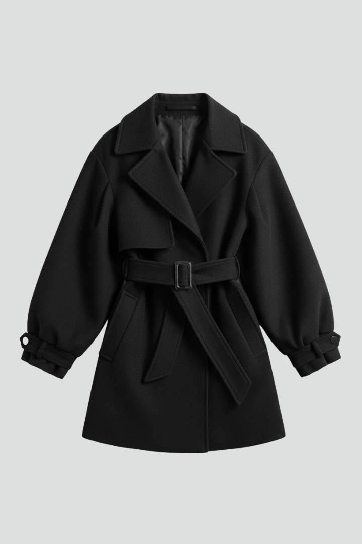 Women’s Trench Coat with Waist Belt and Textured Surface
