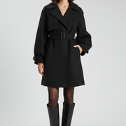 Women’s Trench Coat with Waist Belt and Textured Surface