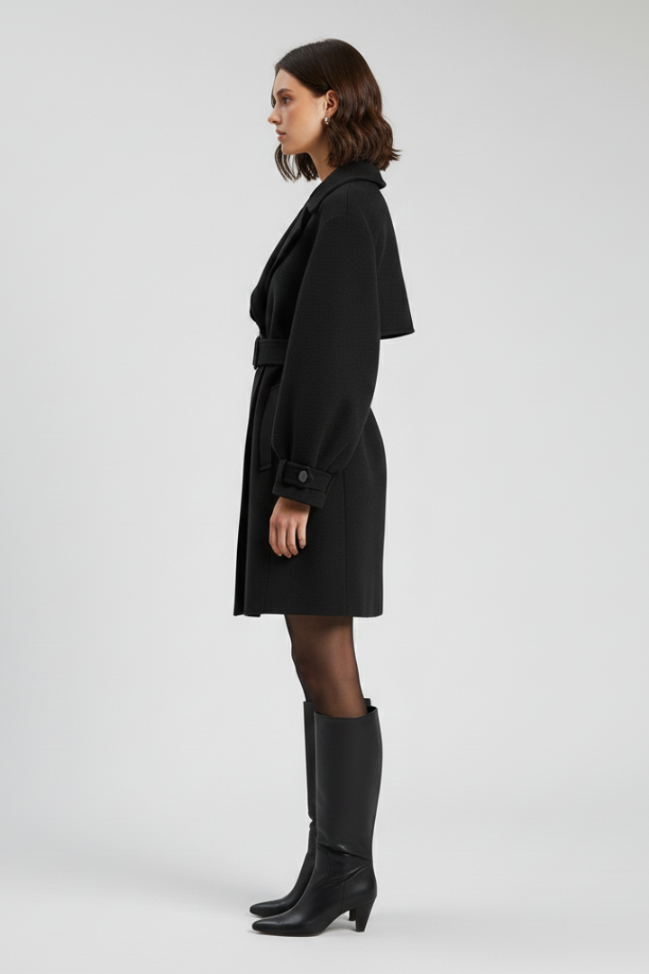 Women’s Trench Coat with Waist Belt and Textured Surface