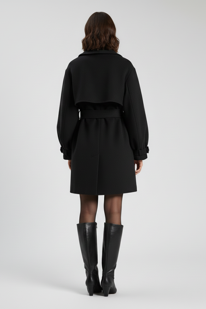 Women’s Trench Coat with Waist Belt and Textured Surface
