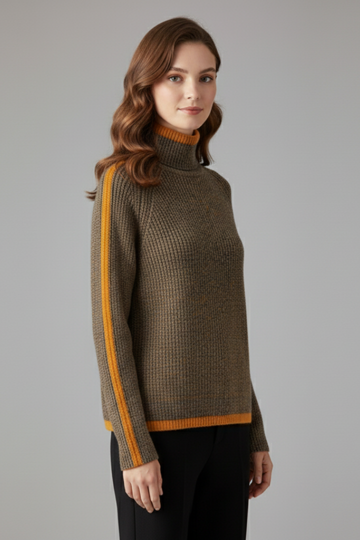 Women’s Turtleneck Jumper with Ribbed Knit and Trim