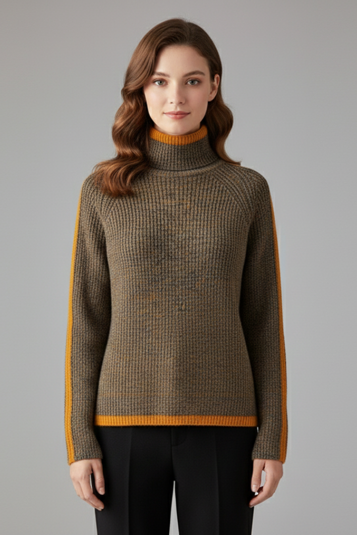 Women’s Turtleneck Jumper with Ribbed Knit and Trim