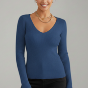 Women’s V-Neck Knit Jumper with Long Sleeves