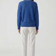 Women’s V-Neck Sweater with Dropped Shoulders and Buttoned Cuffs