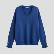 Women’s V-Neck Sweater with Dropped Shoulders and Buttoned Cuffs