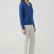 Women’s V-Neck Sweater with Dropped Shoulders and Buttoned Cuffs