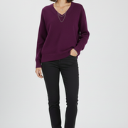 Women’s V-Neck Sweater with Long Sleeves and Pullover Design