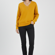 Women’s V-Neck Sweater with Long Sleeves and Pullover Design