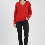 Women’s V-Neck Sweater with Long Sleeves and Pullover Design