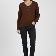 Women’s V-Neck Sweater with Long Sleeves and Pullover Design