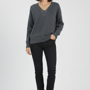 Women’s V-Neck Sweater with Long Sleeves and Pullover Design