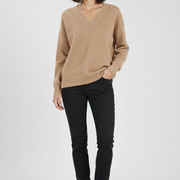 Women’s V-Neck Sweater with Long Sleeves and Pullover Design