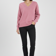 Women’s V-Neck Sweater with Long Sleeves and Pullover Design