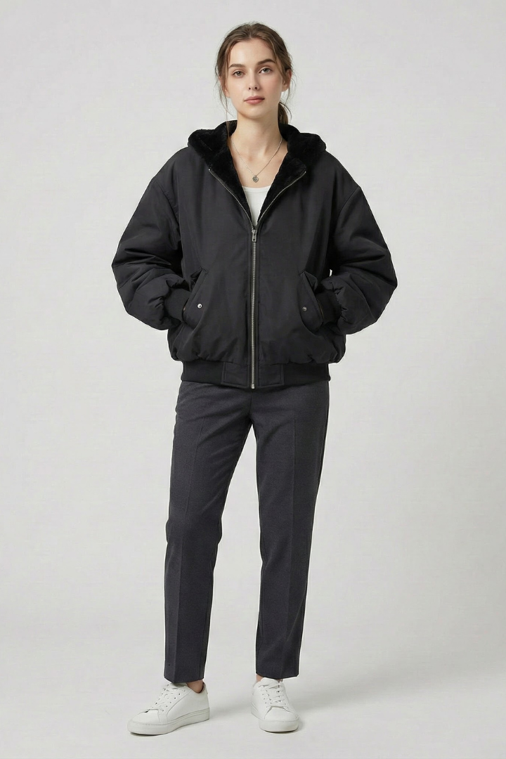 Women’s Winter Jacket with Hood and Front Zip