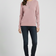Women’s knitted sweater with round neckline and ribbed hem