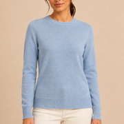Women’s knitted sweater with round neckline and ribbed hem