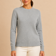 Women’s knitted sweater with round neckline and ribbed hem
