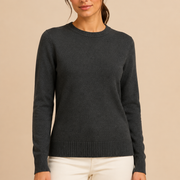 Women’s knitted sweater with round neckline and ribbed hem