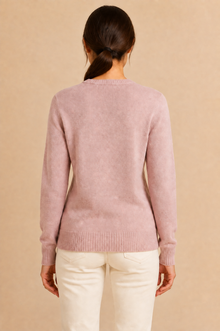Women’s knitted sweater with round neckline and ribbed hem