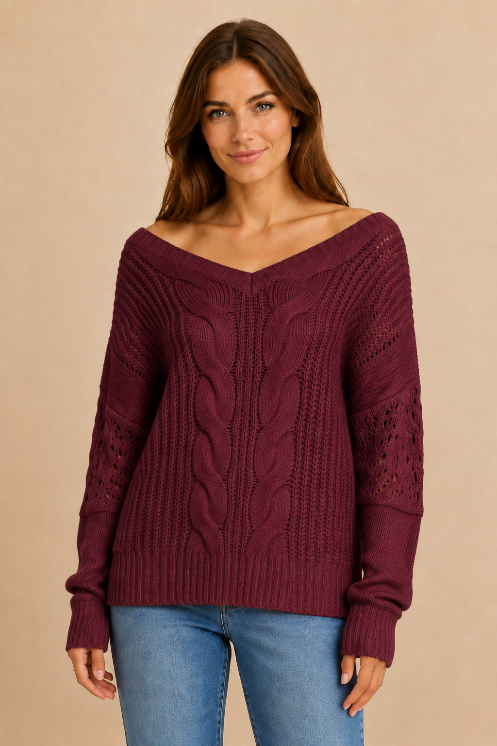 Women’s Oversized Sweater with Long Sleeves and Ribbed Cuffs