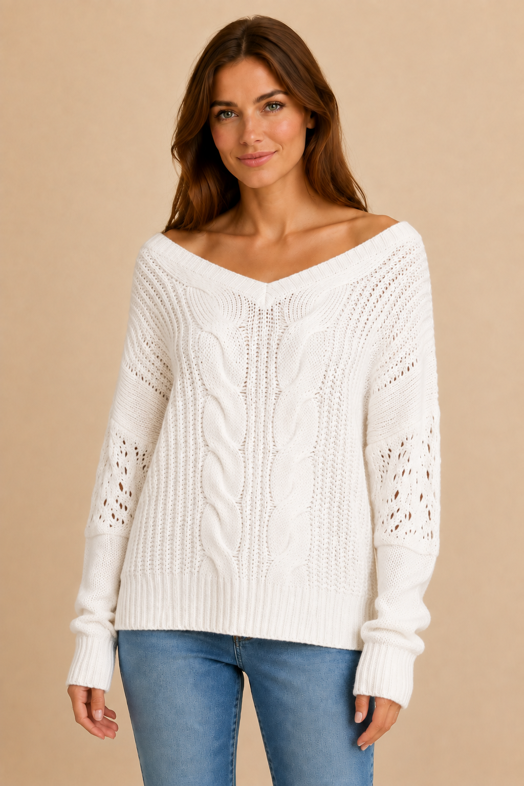 Women’s Oversized Sweater with Long Sleeves and Ribbed Cuffs