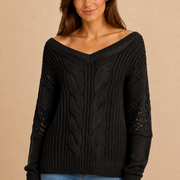 Women’s Oversized Sweater with Long Sleeves and Ribbed Cuffs