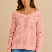 Women’s Oversized Sweater with Long Sleeves and Ribbed Cuffs