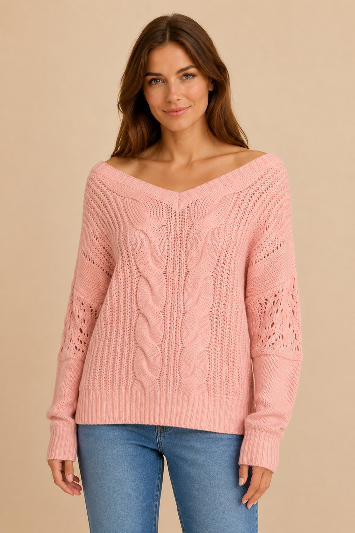 Women’s Oversized Sweater with Long Sleeves and Ribbed Cuffs