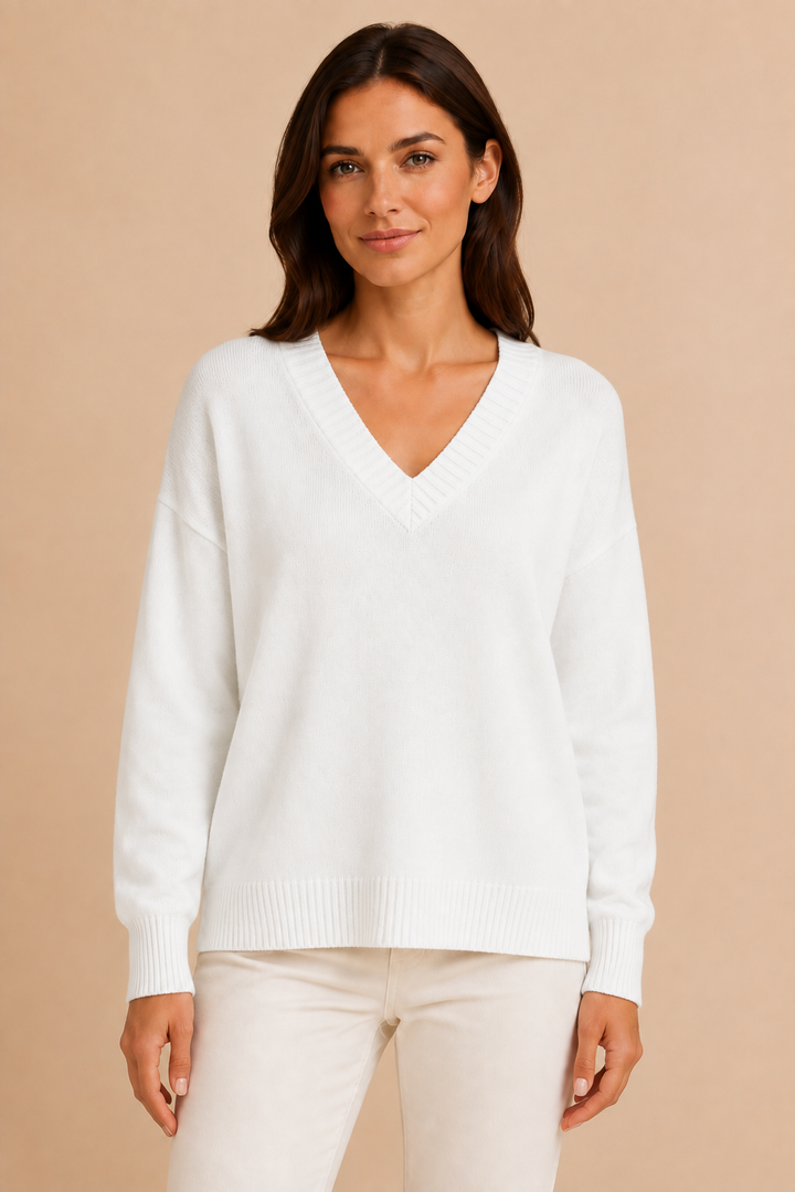 Women’s V-Neck Sweater with Long Sleeves and Pullover Design