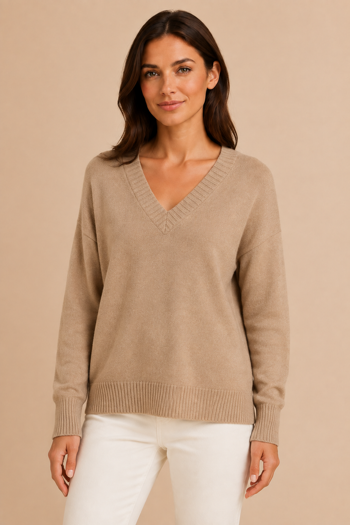Women’s V-Neck Sweater with Long Sleeves and Pullover Design