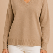 Women’s V-Neck Sweater with Long Sleeves and Pullover Design