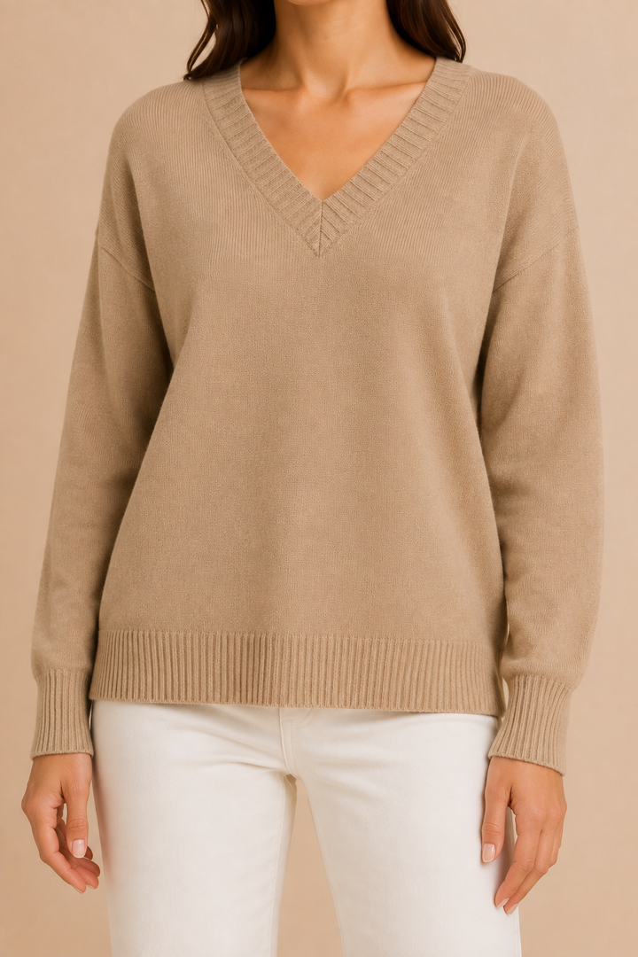 Women’s V-Neck Sweater with Long Sleeves and Pullover Design