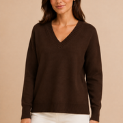 Women’s V-Neck Sweater with Long Sleeves and Pullover Design