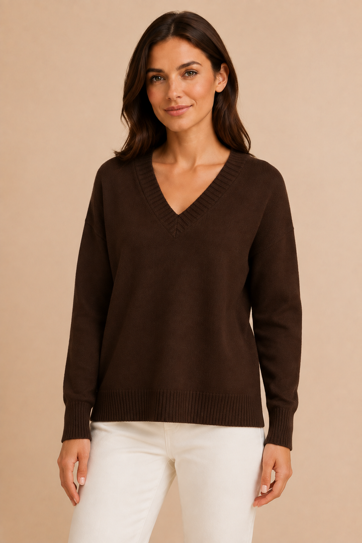 Women’s V-Neck Sweater with Long Sleeves and Pullover Design