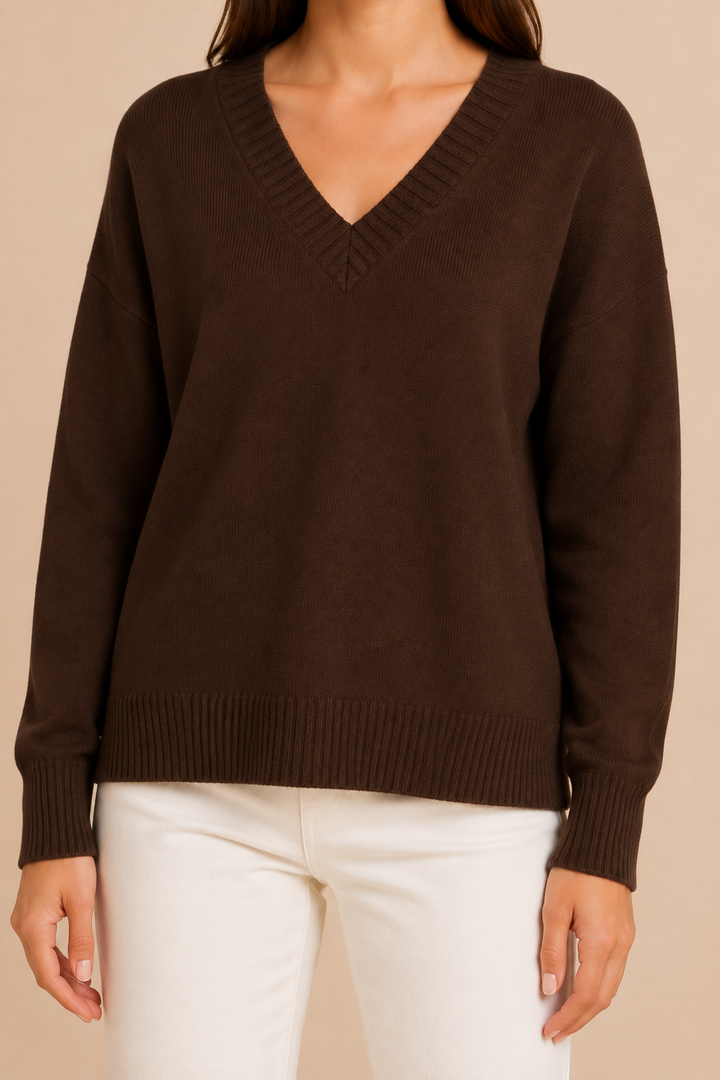 Women’s V-Neck Sweater with Long Sleeves and Pullover Design
