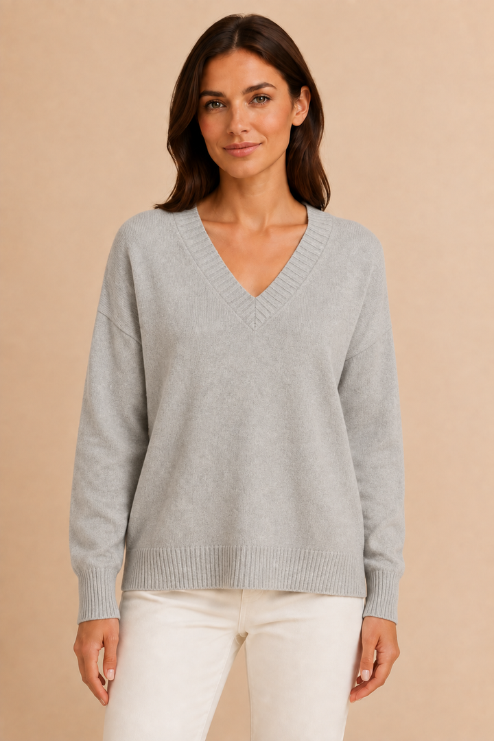Women’s V-Neck Sweater with Long Sleeves and Pullover Design