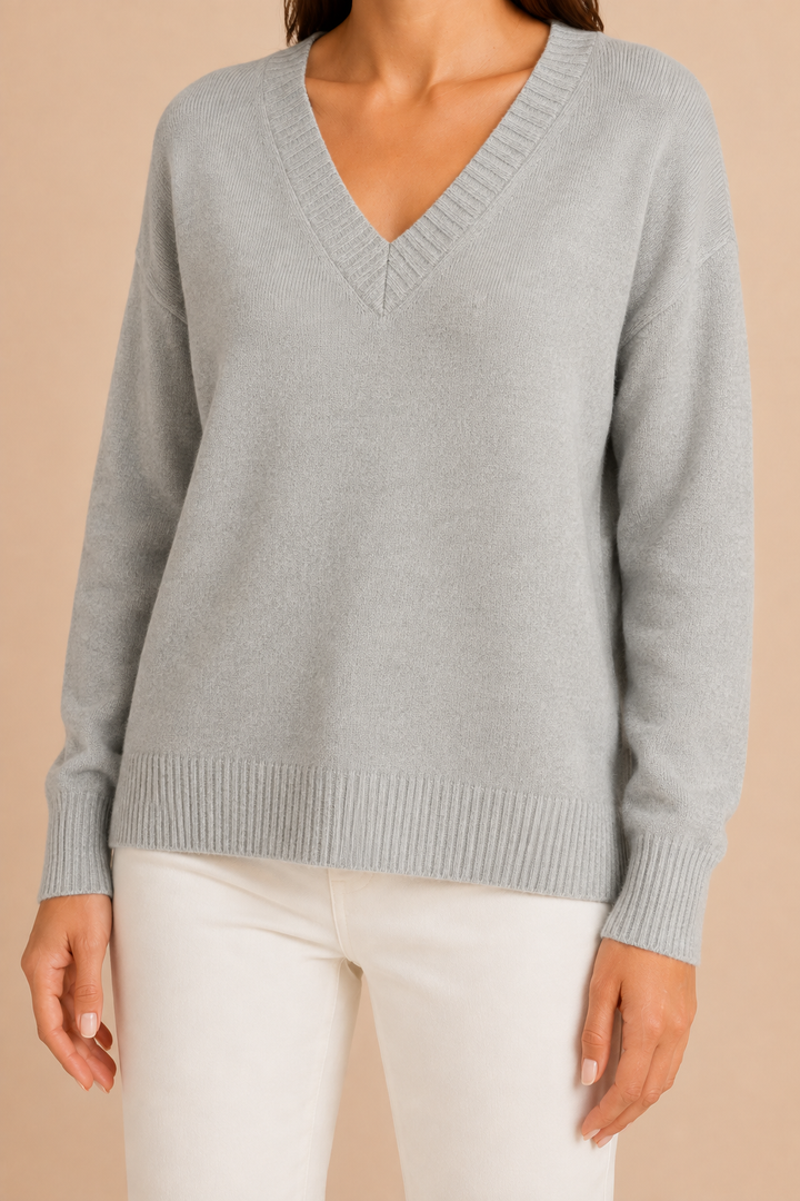 Women’s V-Neck Sweater with Long Sleeves and Pullover Design