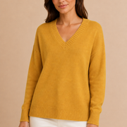 Women’s V-Neck Sweater with Long Sleeves and Pullover Design