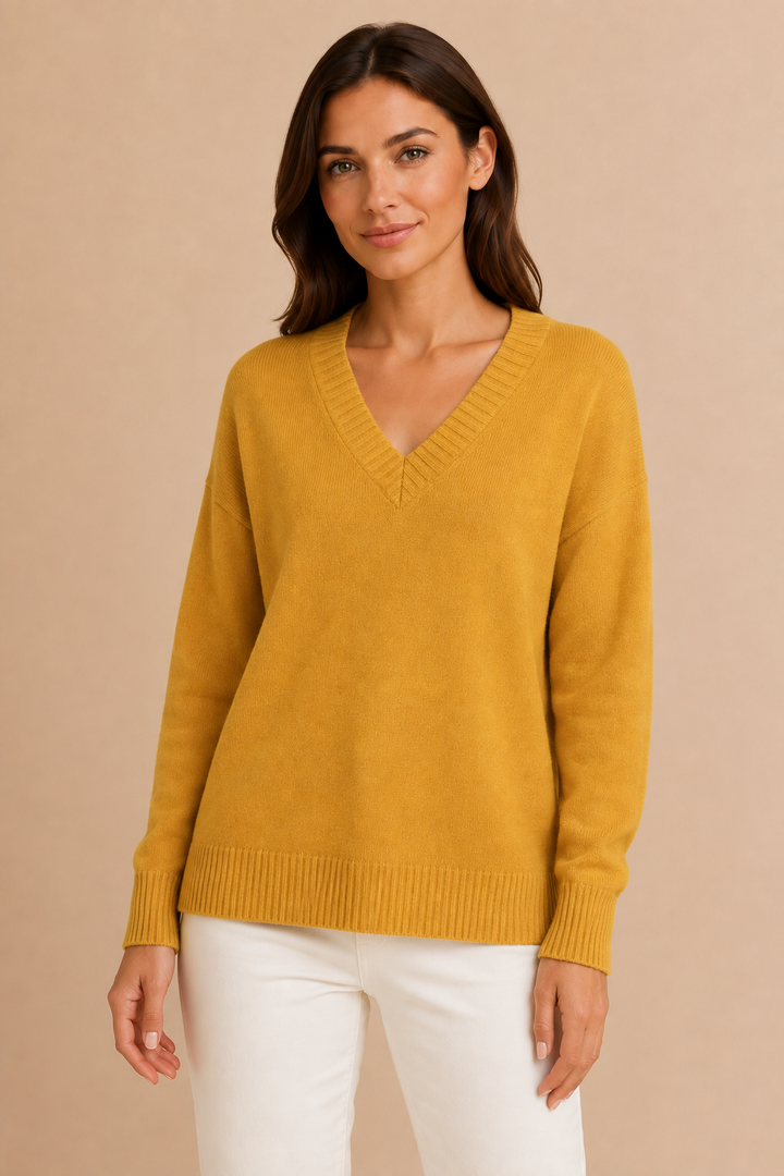 Women’s V-Neck Sweater with Long Sleeves and Pullover Design