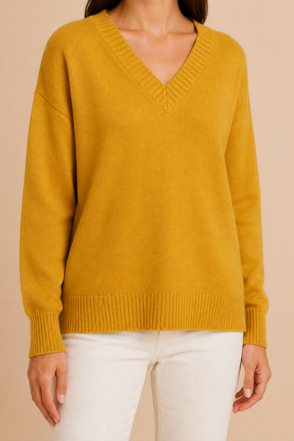 Women’s V-Neck Sweater with Long Sleeves and Pullover Design